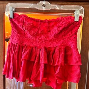 Free People One RED thick lace strapless crop top